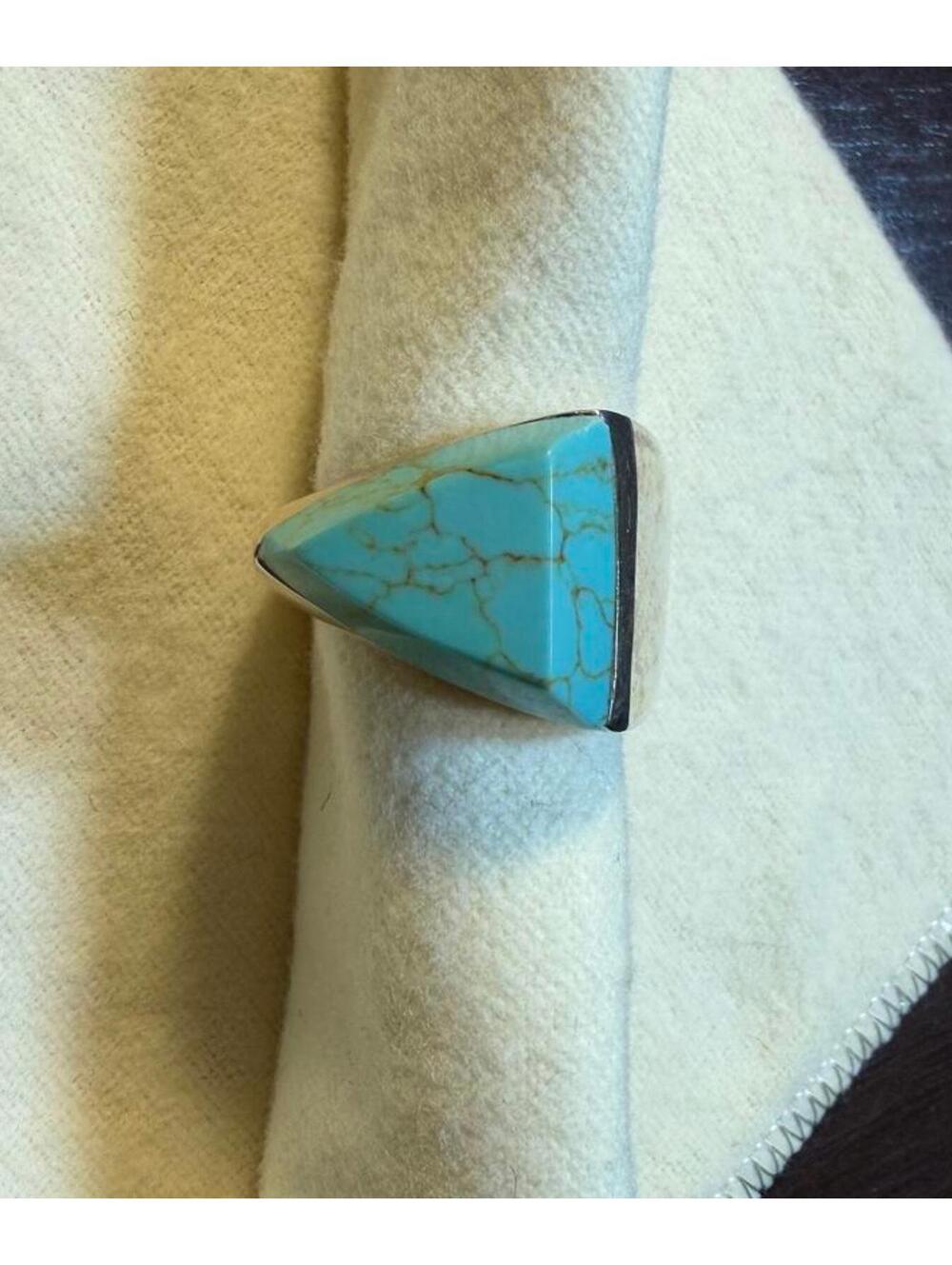 Vintage Taxco Handmade Turquoise Ring 925 Sterling Silver Band Size 11